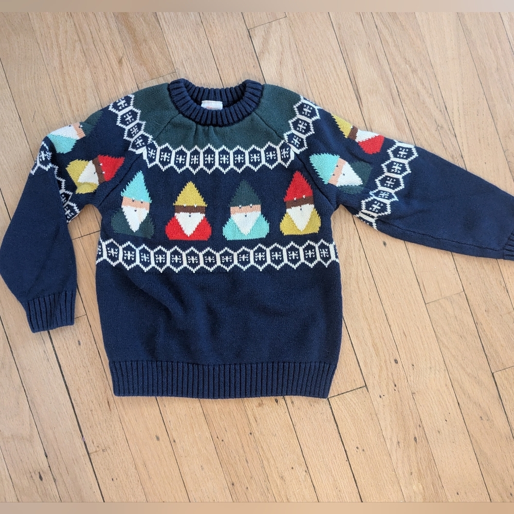 Hanna Andersson Navy Gnome Holiday Sweater, Size 5